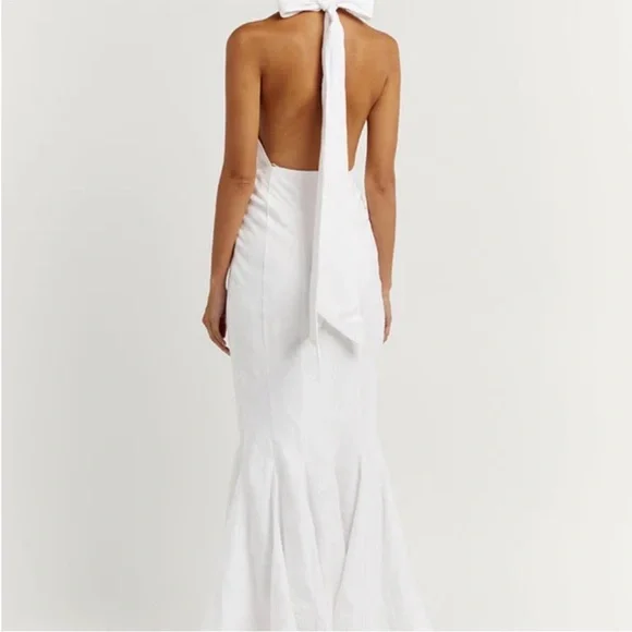 NWT DISSH Aisle White Linen High Neck Halter Beach Wedding Dress 4